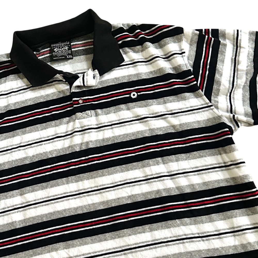 Southpole Vintage Y2K Velour Striped Polo‎ Shirt Men’s XXL